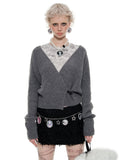 Black &?White Full-Print Mesh Top