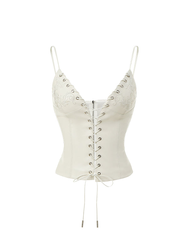 Black & White Hollow-out Lace-up Camisole