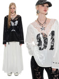 Black & White Lace-trimmed V-neck Satin Jersey