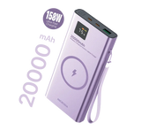 Беспроводной внешний аккумулятор MICRODIA SNAPPower™ MagGo LCD 20000 мА·ч, 158 Вт, с магнитным креплением, беспроводной выходной мощностью 15 Вт + выход USB-C PD 65 Вт и 60 Вт + выход USB-A 18 Вт с ЖК-дисплеем
