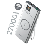 Беспроводной внешний аккумулятор MICRODIA SNAPPower™ MagGo LCD 27000 мА·ч, 140 Вт, с магнитным креплением, беспроводной выходной мощностью 15 Вт + выход USB-C PD 140 Вт и 30 Вт + выход USB-A 20 Вт с ЖК-дисплеем
