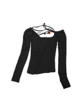 One-Shoulder Beaded Strappy Solid Color?T-Shirt