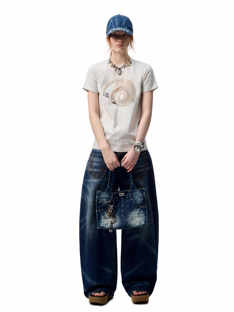 Printed Loose Austrian Rhinestone T-shirt