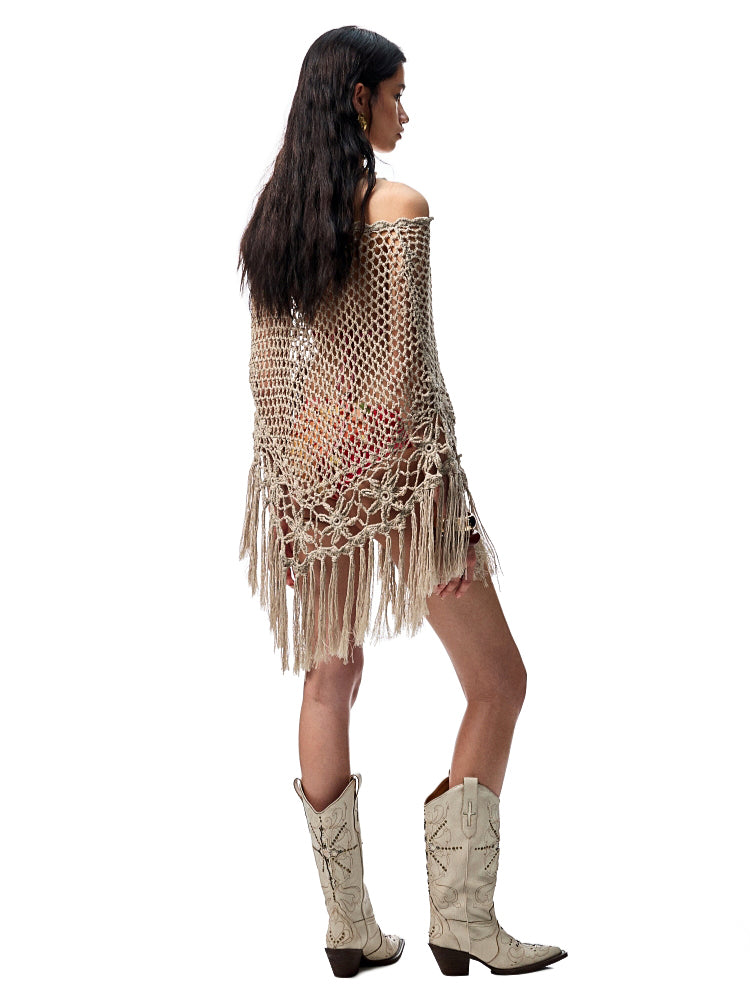 V-Mouth Pointed-Toe Leather Embroidered Denim Boots