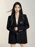Black & Khaki Suit Collar Bow-tie Blazer
