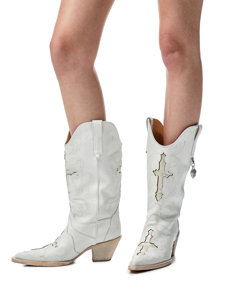 Cowhide Embroidered Mid-Cylinder Western Rider Boots
