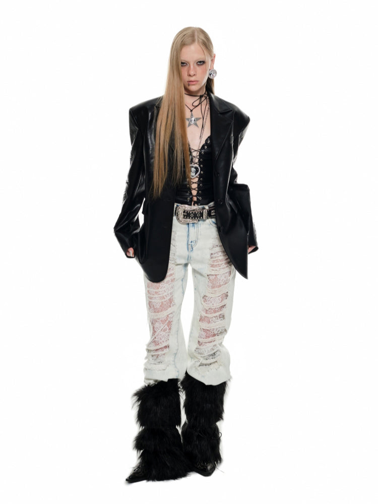 Black & White Hollow-out Lace-up Camisole