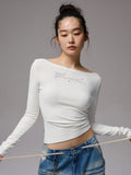 Rhinestone One-Shoulder Long-Sleeve T-Shirt