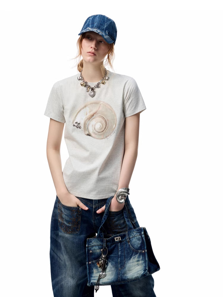 Printed Loose Austrian Rhinestone T-shirt