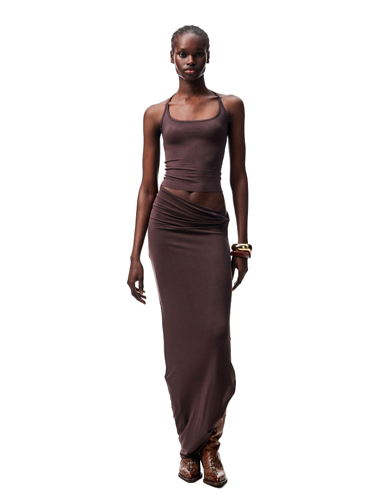Large Round-Neck Knot Acetate Tank Top & Skirt Set