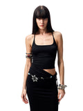 Large Round-Neck Knot Acetate Tank Top & Skirt Set
