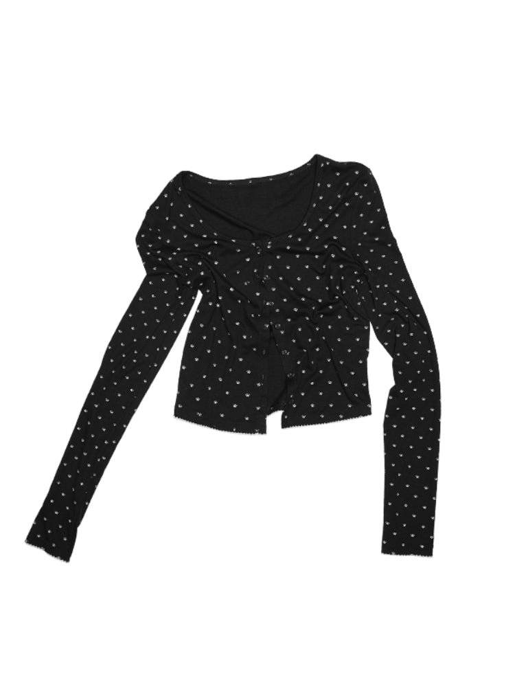 Cat Paw Trim Cardigan & Skirt Set