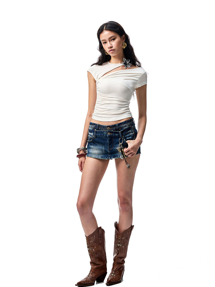 Knot-Pleated Slim-Fit Acetate T-shirt