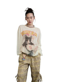 Cat Print Knitted T-shirt
