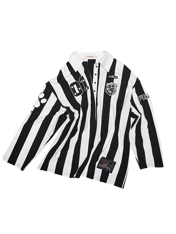 Black & White Striped Polo Shirt