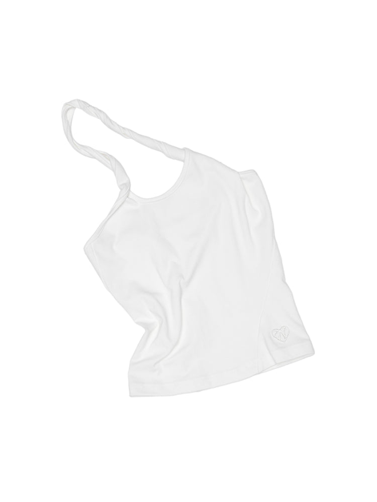Slanted U-Neck Knot Embroidery Vest