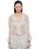 Chiffon and Fur Panel Shirt