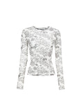Black &?White Full-Print Mesh Top