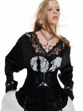 Black & White Lace-trimmed V-neck Satin Jersey