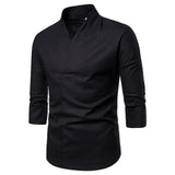 3/4 Sleeve Traditional Chinese Blouse Male Clothing Man Top Oriental V-Collar Shirt Linen Men Kimono Shirt Outfit Clothes XXXXL