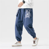 Chinese Style Traditional Clothing Pants for Men Fashion Oriental Japanese Kimono Casual Vintage Crane Embroidery Pants Trousers